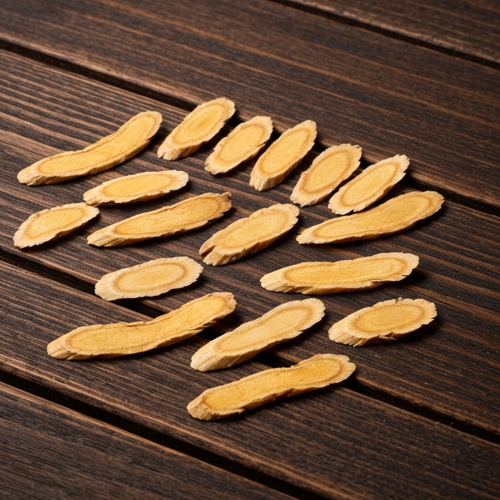 Thinly sliced dried ginseng roots